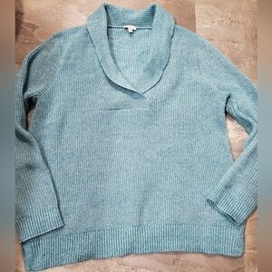 Talbots Shawl Collar Shaker Stitch Pullover. Ribbed. Wool Blend. Oversized L.